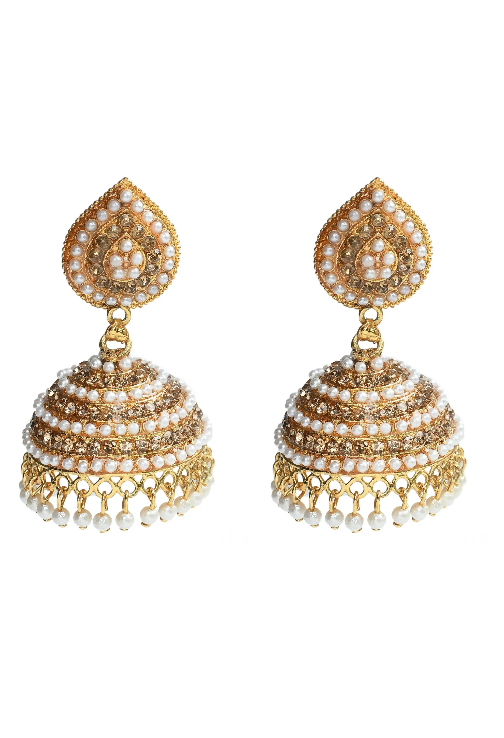 Johar Kamal Traditional leaf design Jhumka with stone & Pearl Earrings Jker_032