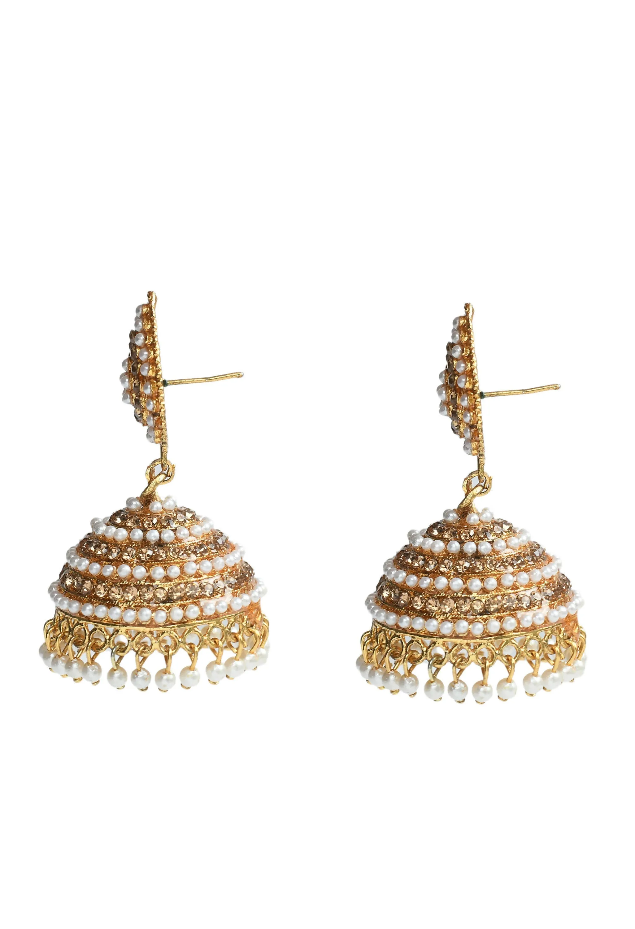 Johar Kamal Traditional leaf design Jhumka with stone & Pearl Earrings Jker_032