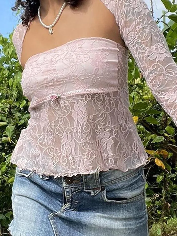 Lace Bandeau Smock Long Sleeve Tee