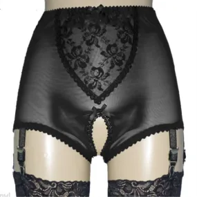 Ladies Mesh Lace Shorts Garter Belt