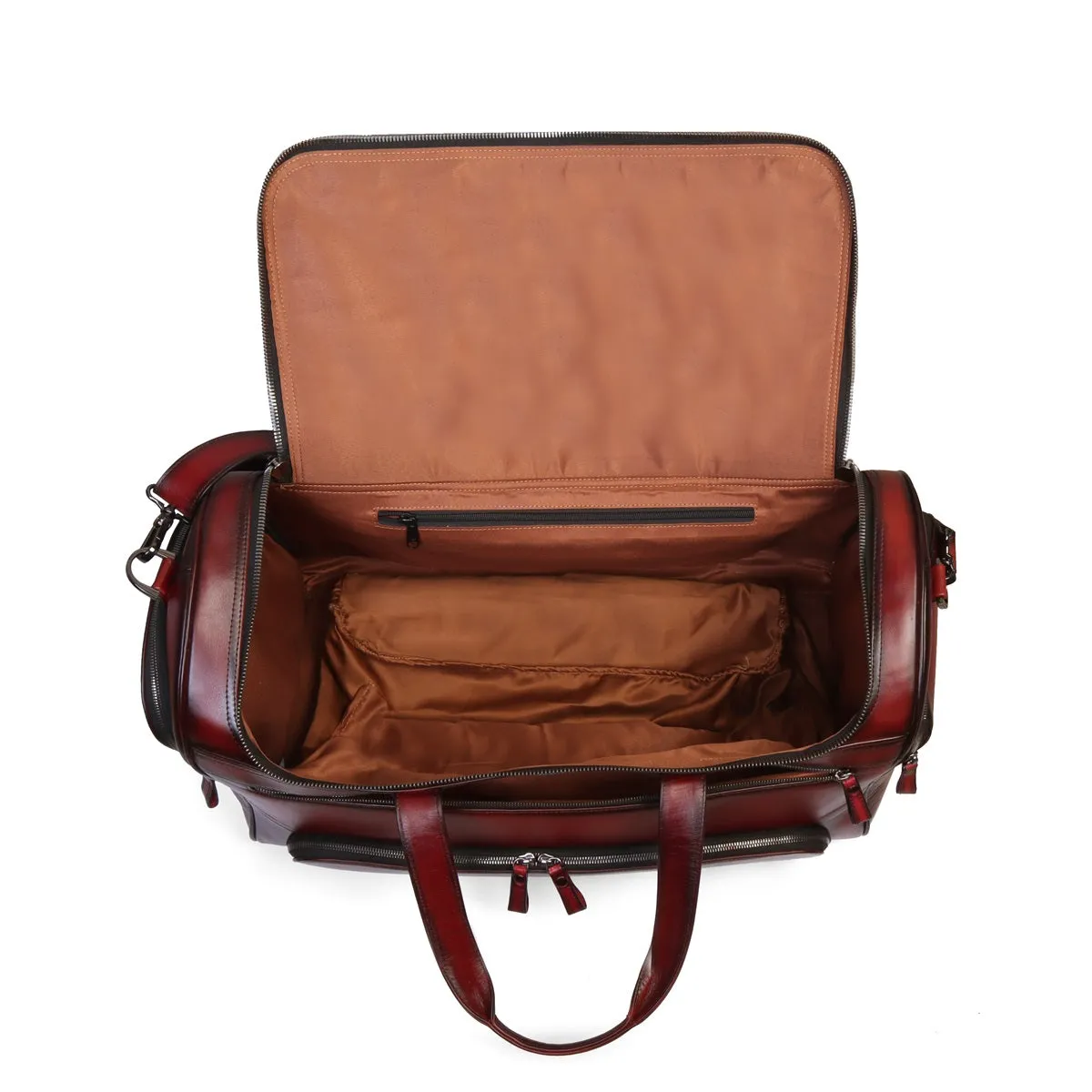 Large Shoe Copartment Wine Genuine Leather Multi-Pockets Duffle Bag by Brune & Bareskin