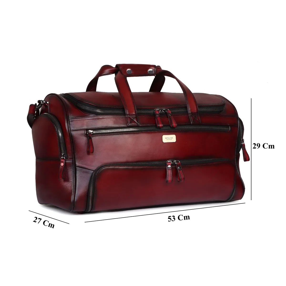 Large Shoe Copartment Wine Genuine Leather Multi-Pockets Duffle Bag by Brune & Bareskin