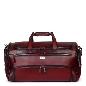 Large Shoe Copartment Wine Genuine Leather Multi-Pockets Duffle Bag by Brune & Bareskin