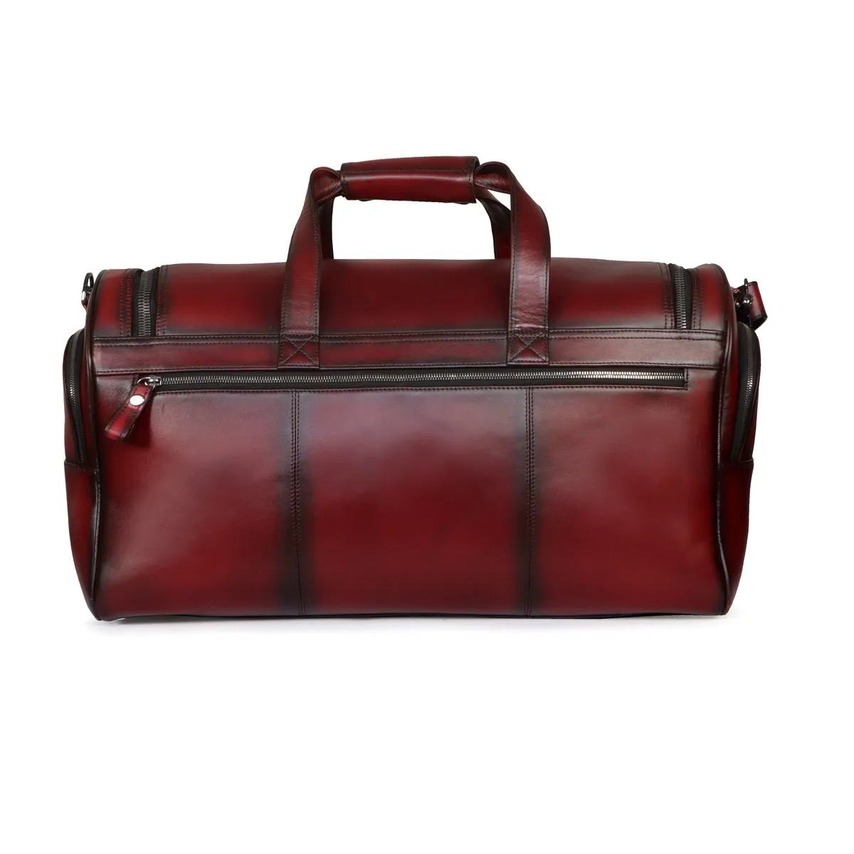 Large Shoe Copartment Wine Genuine Leather Multi-Pockets Duffle Bag by Brune & Bareskin