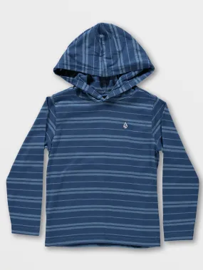 Little Boys Parables Striped Hooded Shirt - Wrecked Indigo