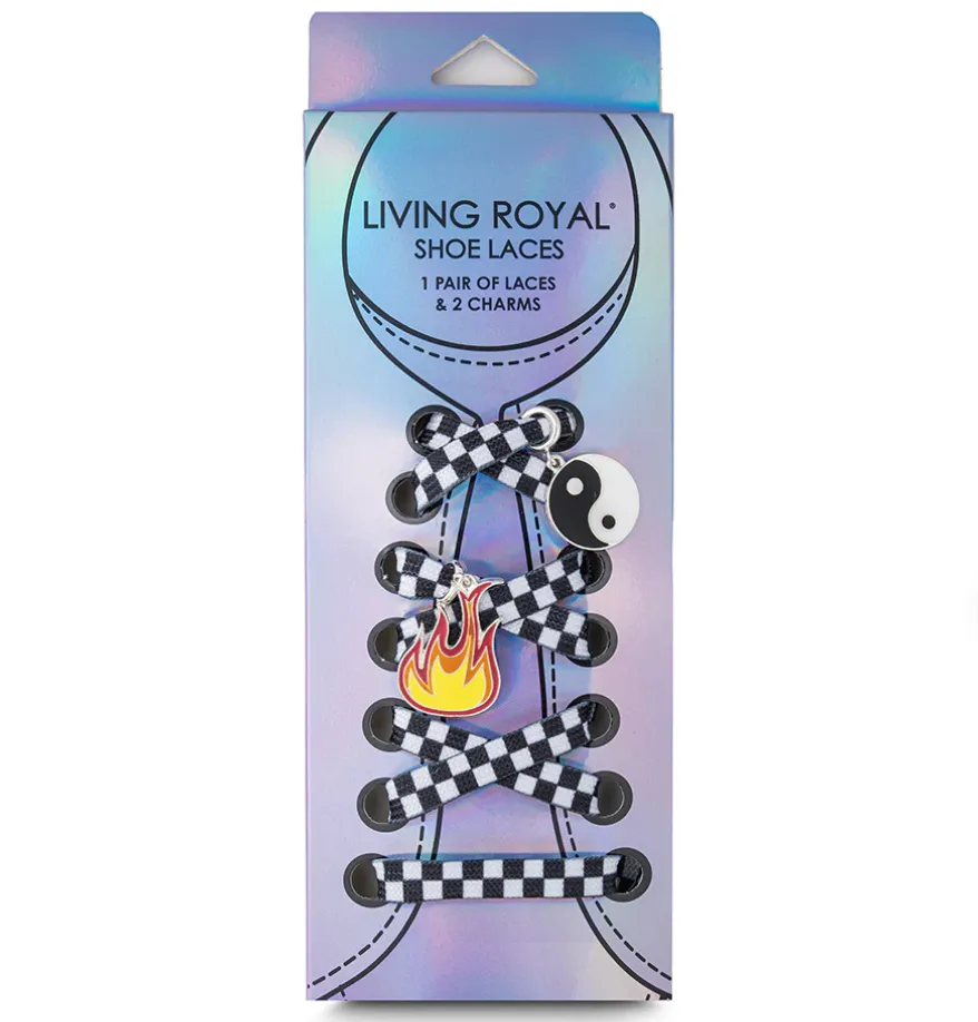 Living Royal Checker Shoelaces   Charm Set