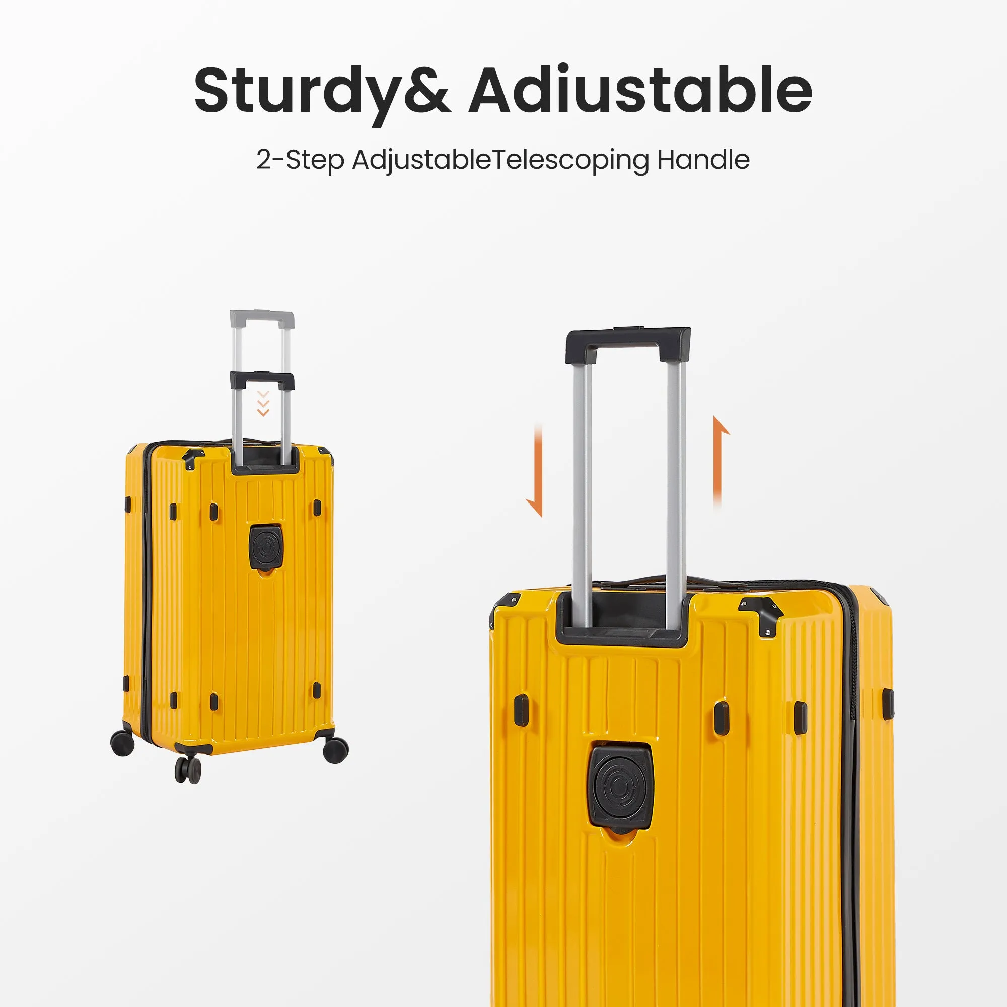 Luggage Set 4 pcs (20"/24"/29"/Travel Bag), PC ABS Durable Lightweight Luggage with Collapsible Cup Holder, 360° Silent Spinner Wheels, TSA Lock, Yellow