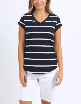 Manly Stripe Vee Tee - Navy & White Stripe