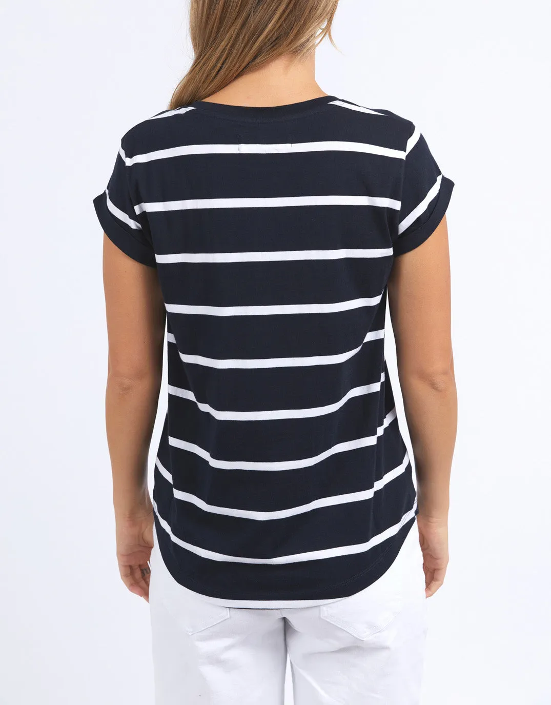 Manly Stripe Vee Tee - Navy & White Stripe