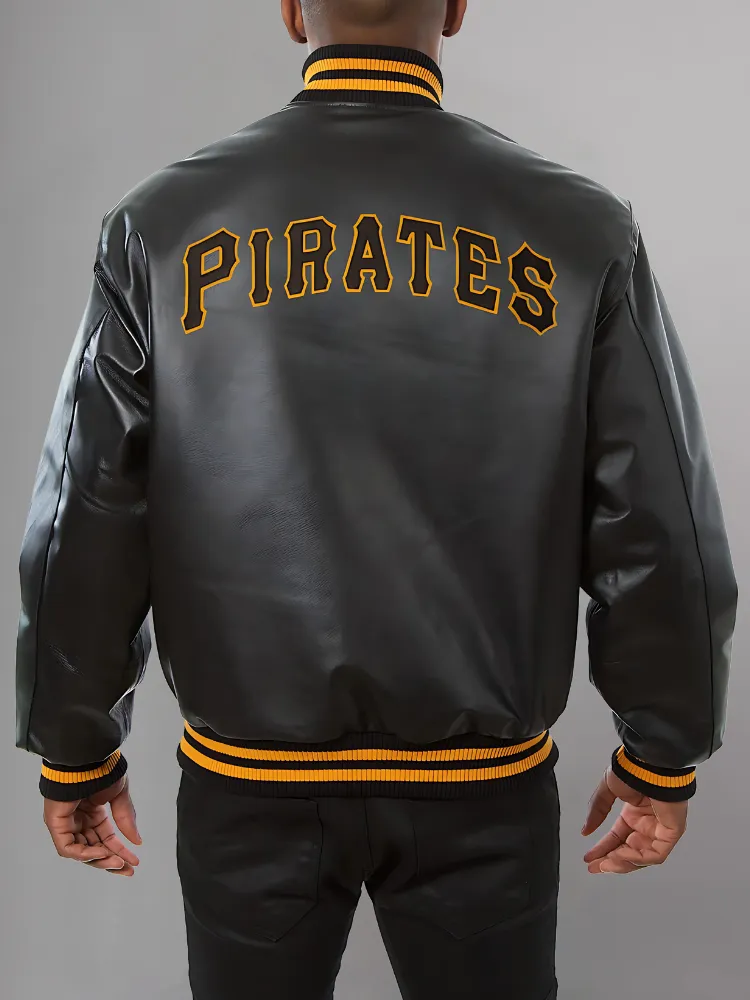 Mens Majestic Pittsburgh Pirates Letterman Bomber Black Jacket