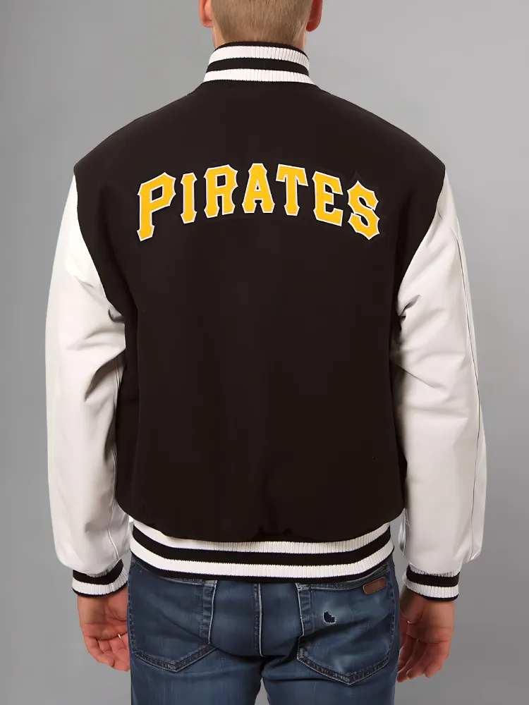 Mens Majestic Pittsburgh Pirates Letterman Bomber Black Jacket