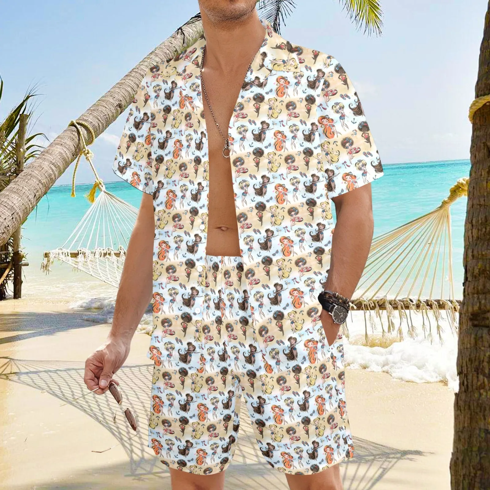 Men's Shirt & Shorts Set Beach Party Men's Shirt and Shorts Outfit (Set26)