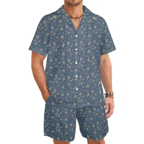 Mens Shirt & Shorts Set Blue Christmas Men's Shirt and Shorts Outfit (Set26)