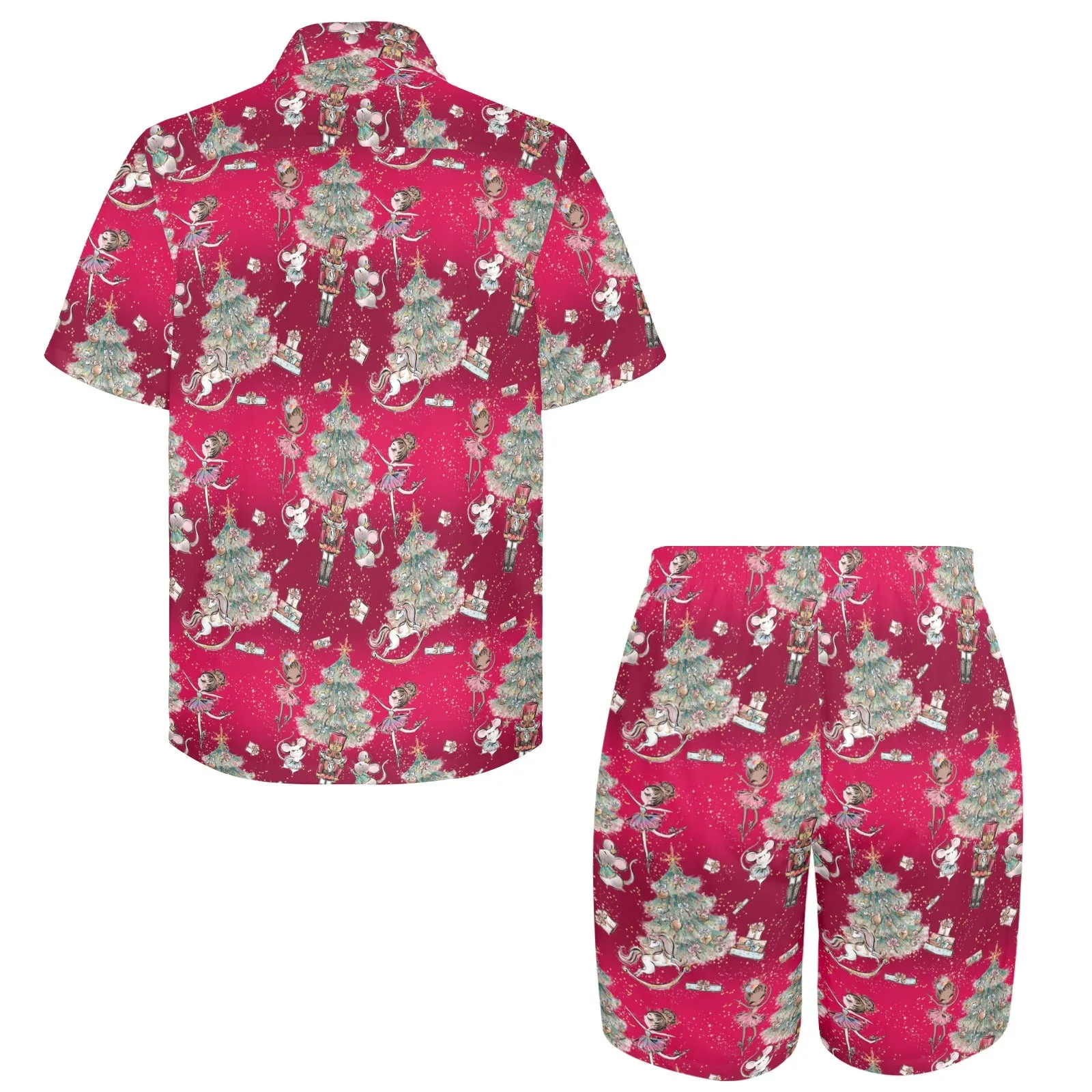 Men's Shirt & Shorts Set Red Sugar Plum Xmas Men's Shirt and Shorts Outfit (Set26)