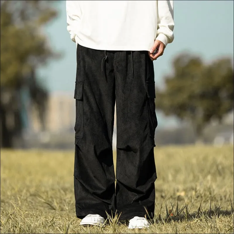 Men's Stylish Wide-leg Corduroy Cargo Pants for Casual Comfort