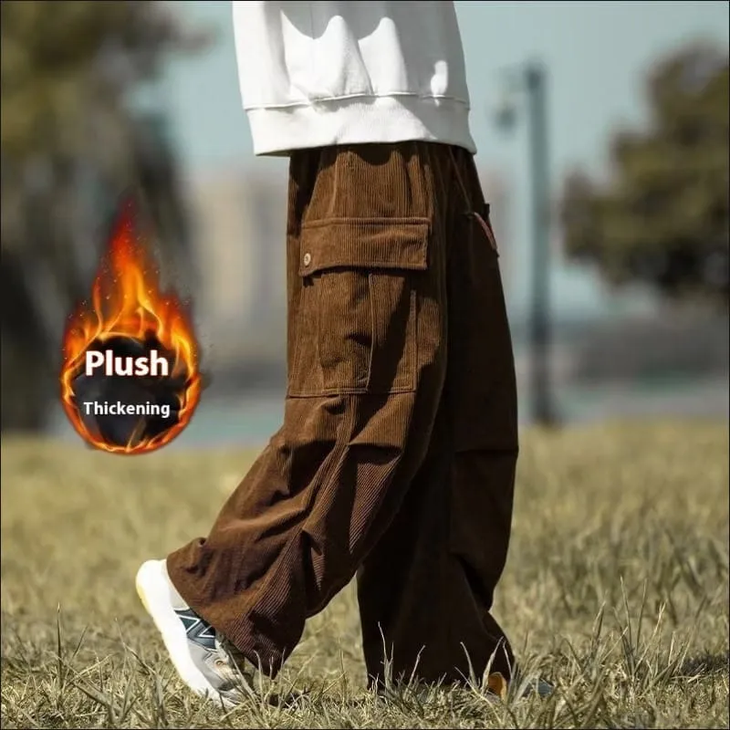 Men's Stylish Wide-leg Corduroy Cargo Pants for Casual Comfort