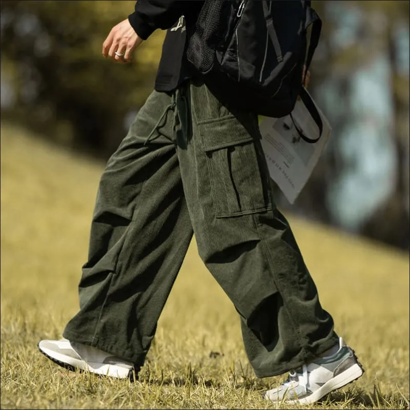 Men's Stylish Wide-leg Corduroy Cargo Pants for Casual Comfort