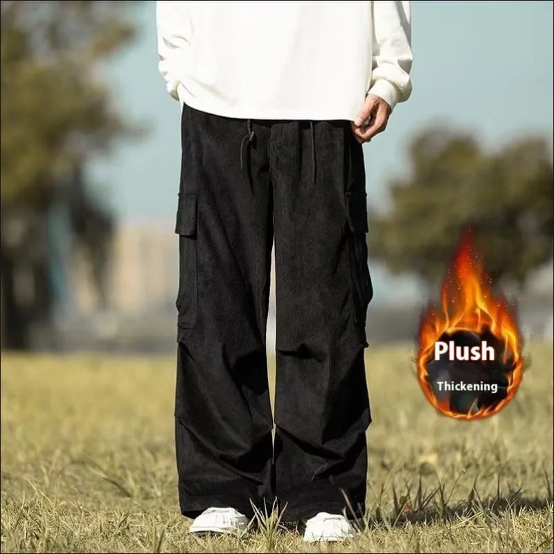 Men's Stylish Wide-leg Corduroy Cargo Pants for Casual Comfort