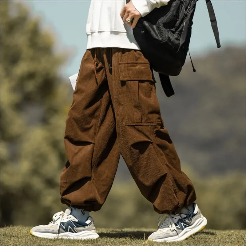 Men's Stylish Wide-leg Corduroy Cargo Pants for Casual Comfort