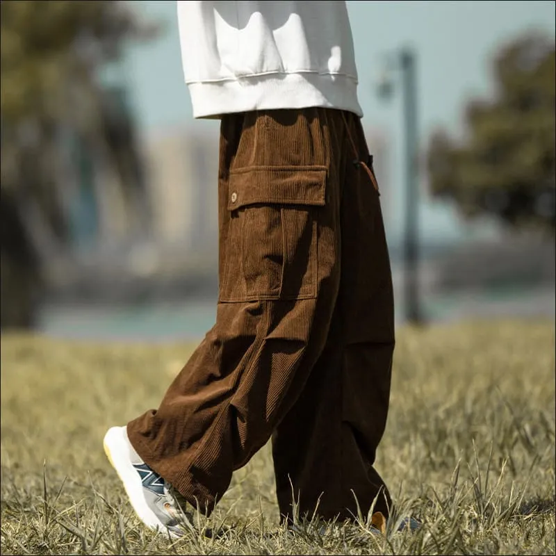 Men's Stylish Wide-leg Corduroy Cargo Pants for Casual Comfort