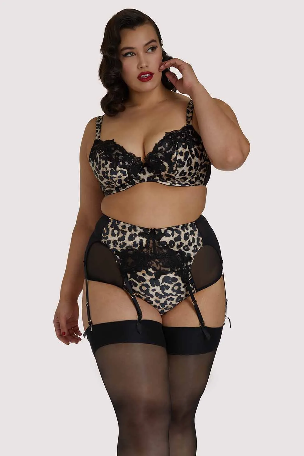 Millicent Leopard Curve Suspender Belt