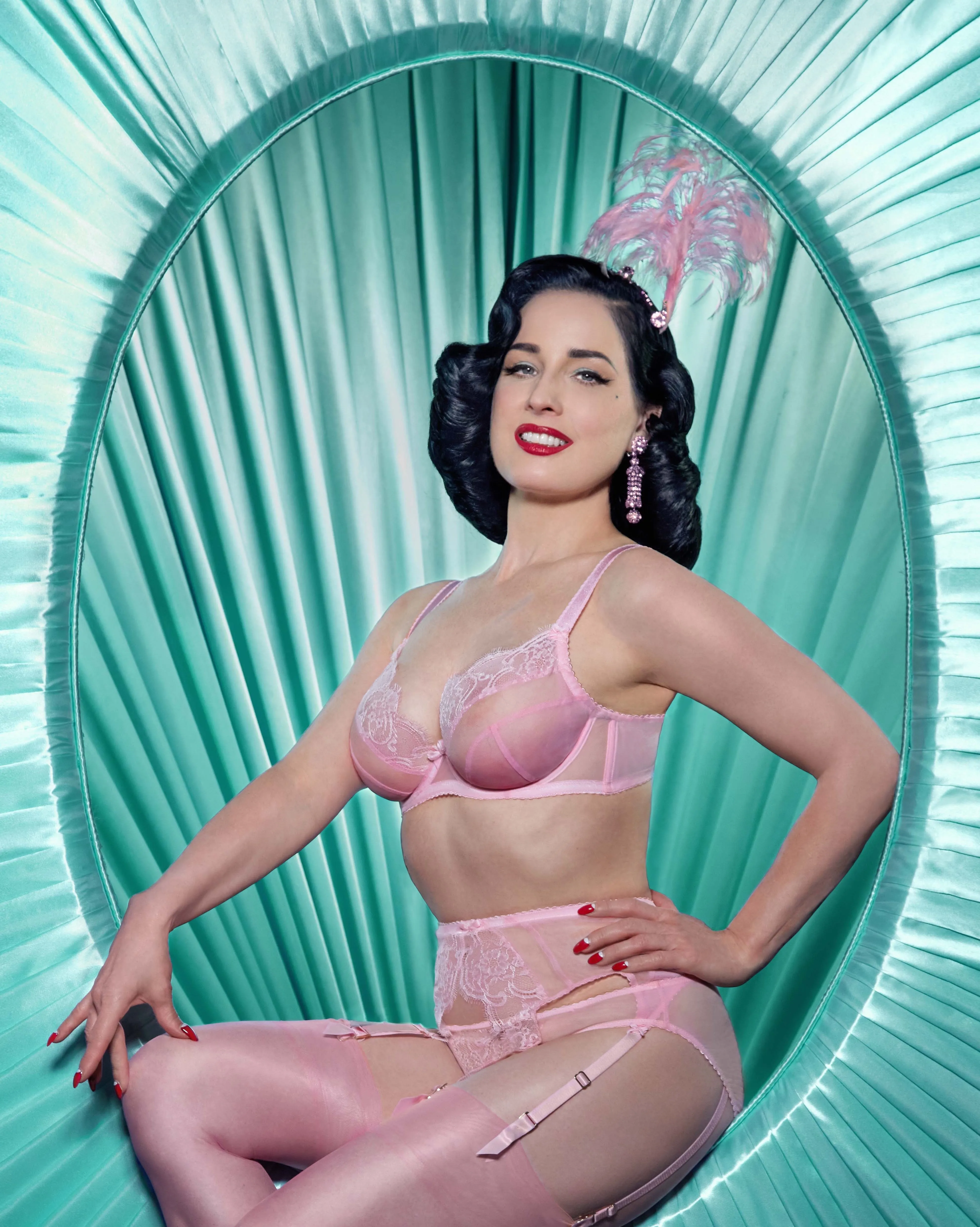 Muse Six Strap Belt in Cameo Pink By Dita Von Teese - sizes S & XL