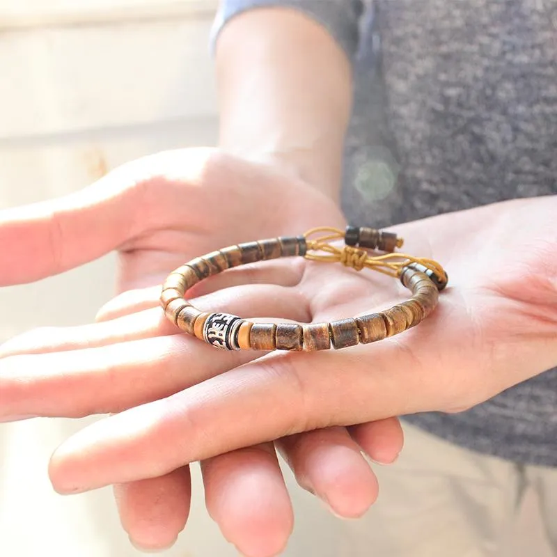 Natural Sandalwood &amp White Copper Mala Bead Bracelet