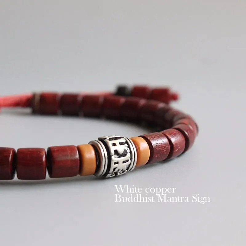 Natural Sandalwood &amp White Copper Mala Bead Bracelet