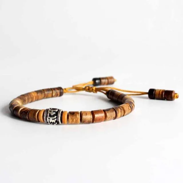 Natural Sandalwood &amp White Copper Mala Bead Bracelet