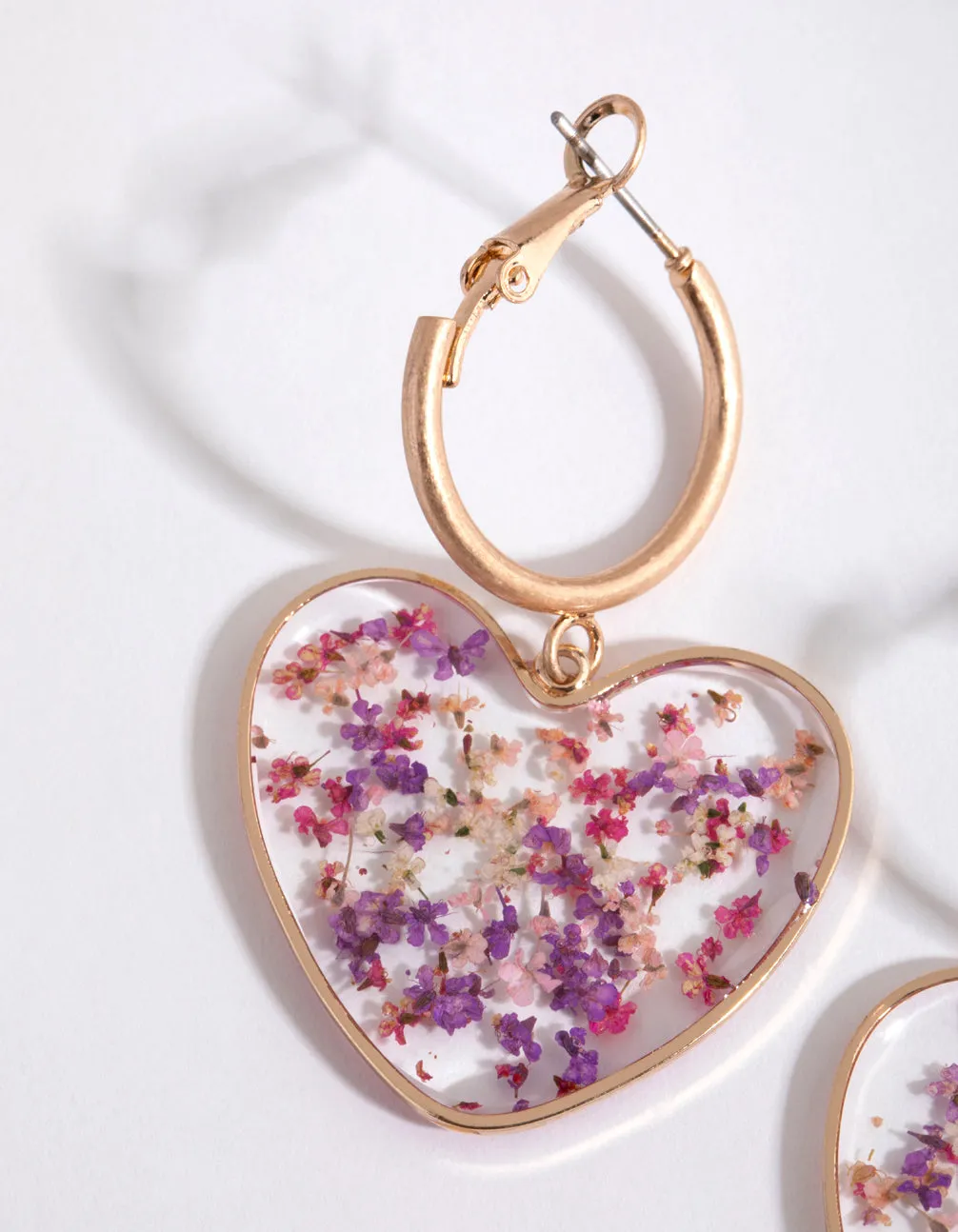 Pink Trapped Flower Heart Earrings