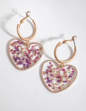 Pink Trapped Flower Heart Earrings