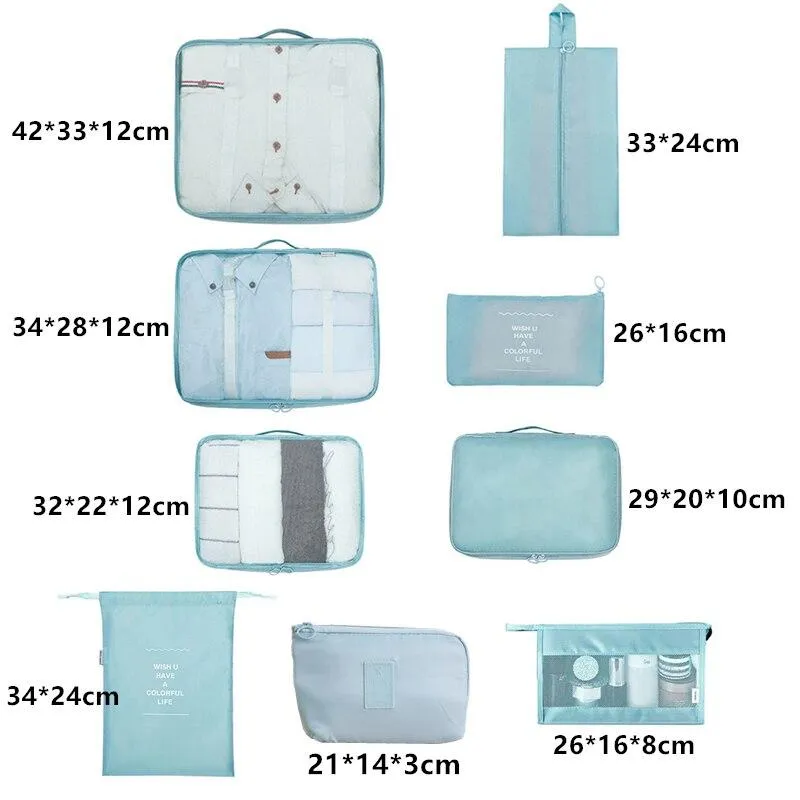 Portable 9-piece Suitcase Storage Bags For Cosmetic Clothes Shoes