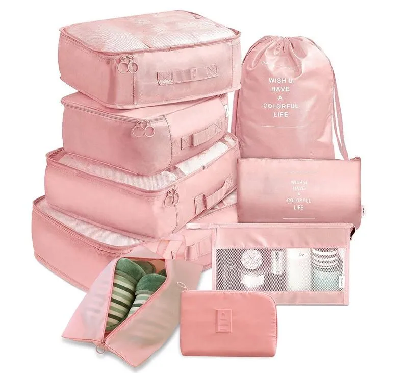 Portable 9-piece Suitcase Storage Bags For Cosmetic Clothes Shoes