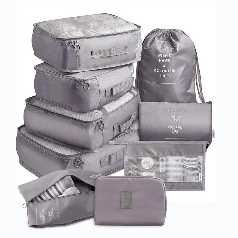 Portable 9-piece Suitcase Storage Bags For Cosmetic Clothes Shoes