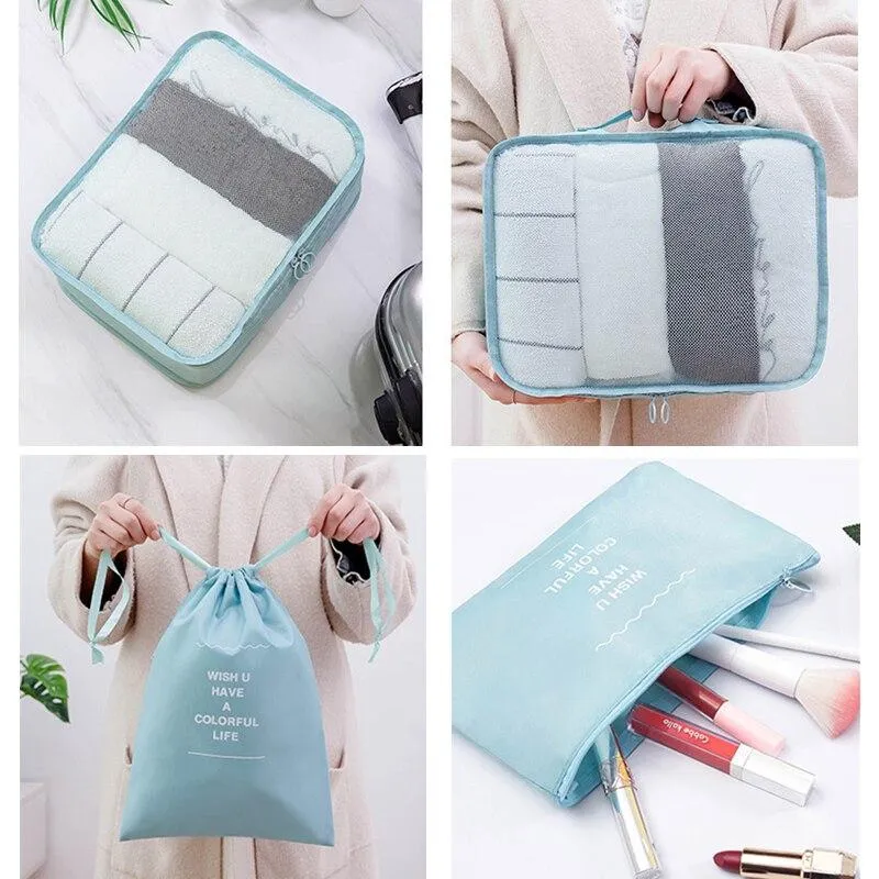 Portable 9-piece Suitcase Storage Bags For Cosmetic Clothes Shoes