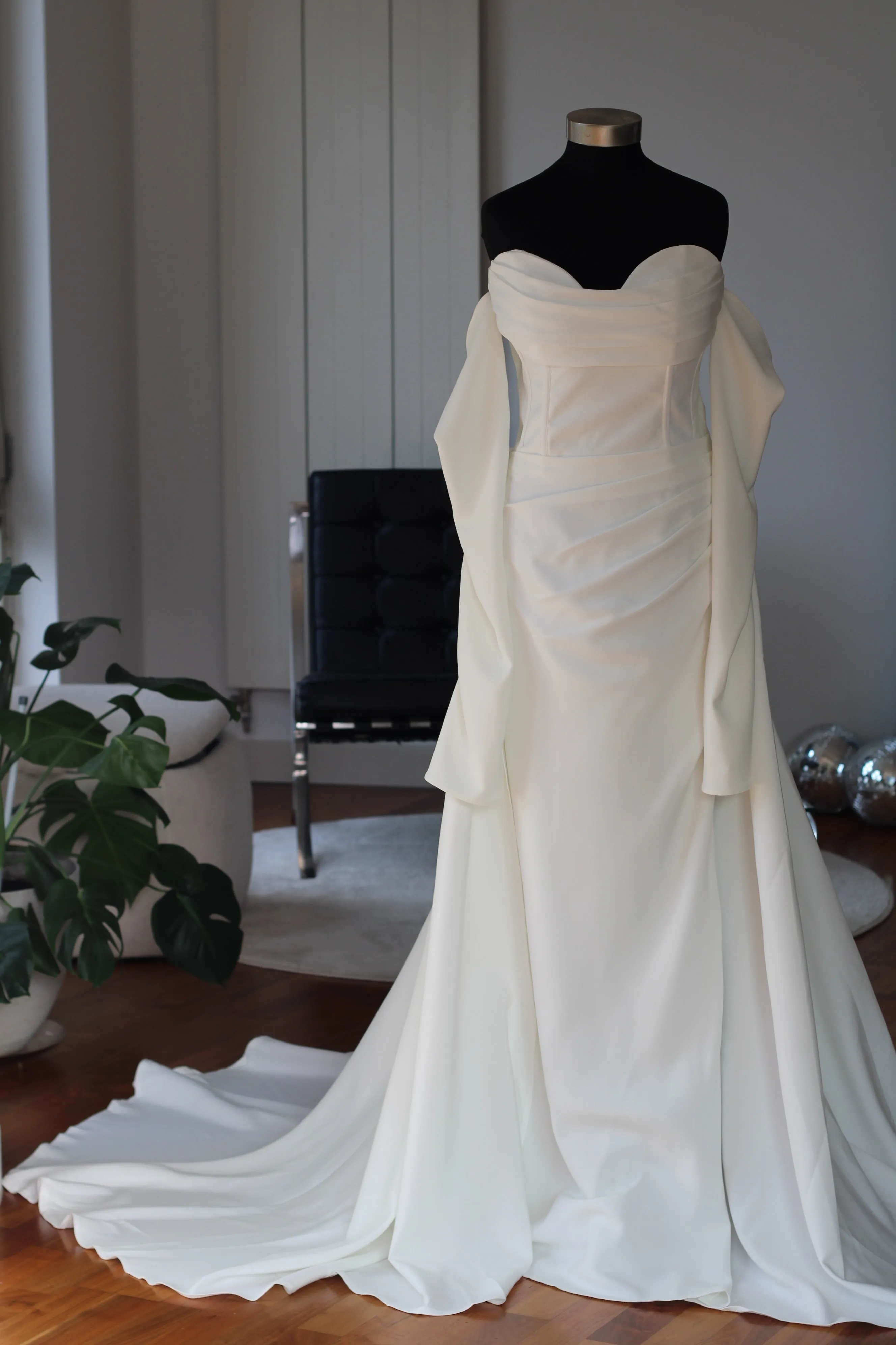 Rose Crepe Bridal Gown with Sleeves