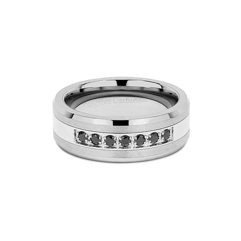 Silver Diamond Ring Tungsten Steel