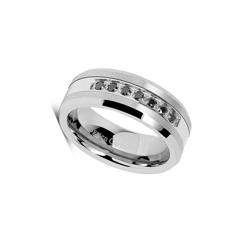 Silver Diamond Ring Tungsten Steel