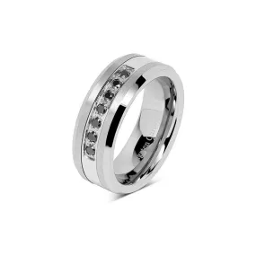 Silver Diamond Ring Tungsten Steel