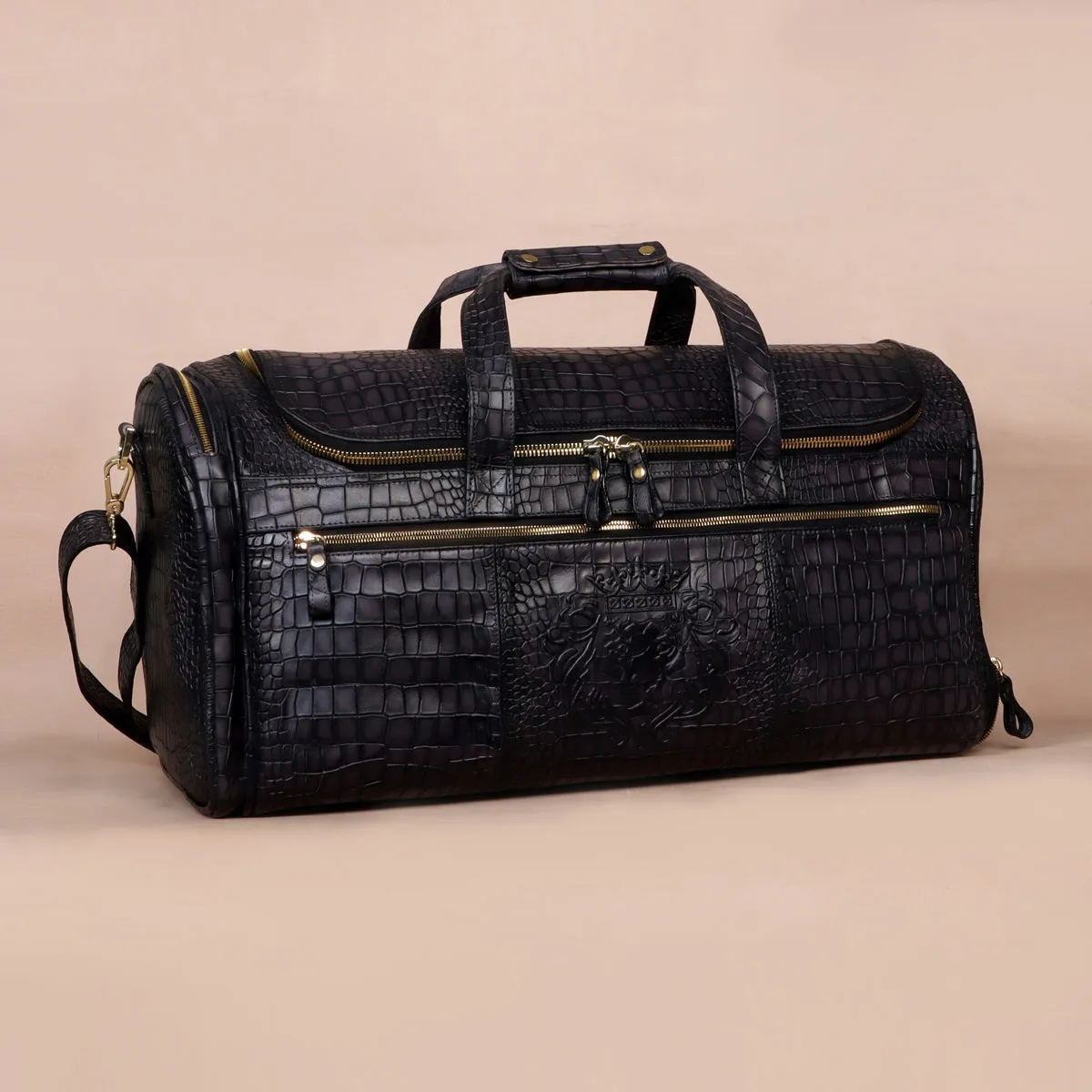 Smokey Finish Grey Leather Duffle Bag in  Croco Textured