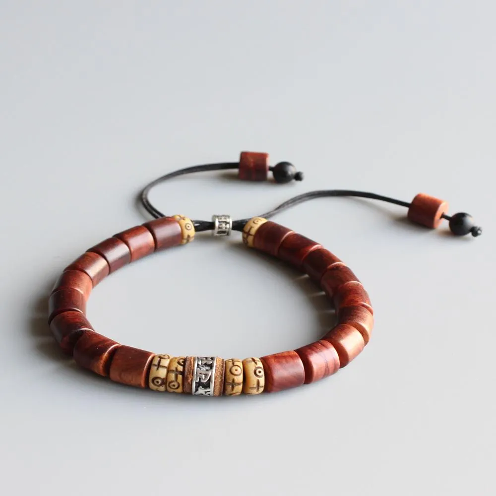 South Indian Sandalwood, White Copper &amp Yak Bone Bracelet