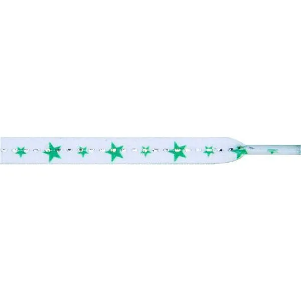 Stars Flat 5/16" - Green Star on White (12 Pair Pack) Shoelaces