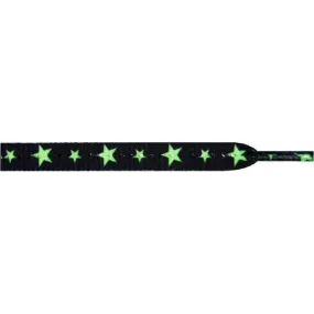 Stars Flat 5/16" - Neon Green Star on Black (12 Pair Pack) Shoelaces