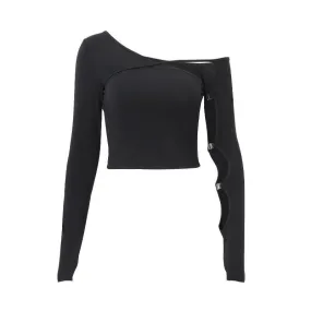 Street Style Asymmetrical Cutout Slim-Fit Long Sleeve Top