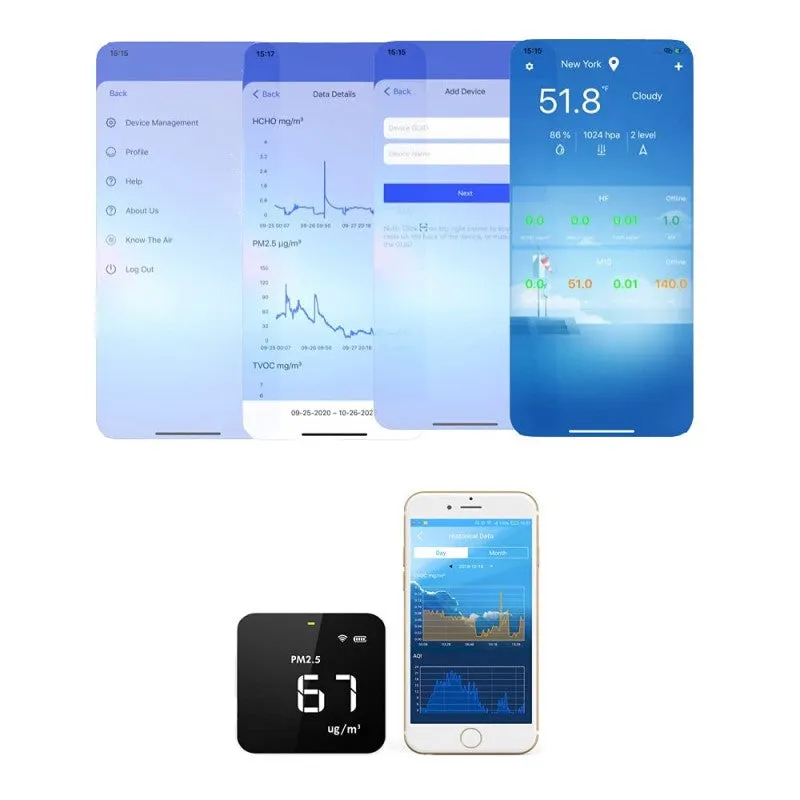 Temtop M10i WiFi Air Quality Monitor for PM2.5 TVOC AQI HCHO Formaldehyde Detecting, Real Time Display, Data Recording