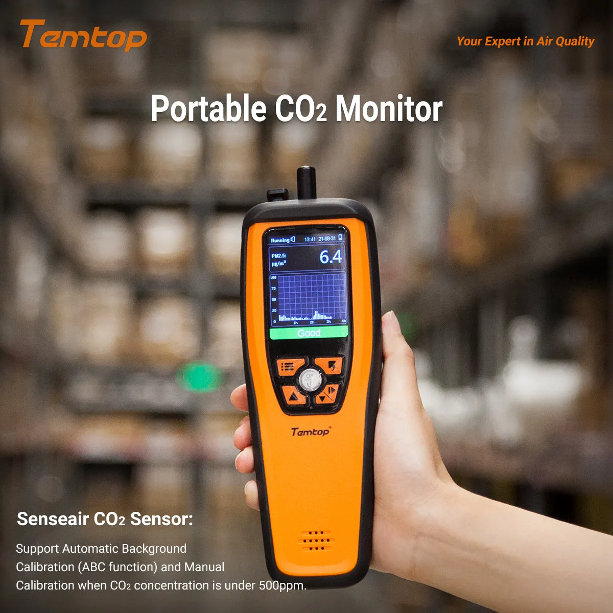 Temtop M2000C 2. CO2 air quality monitor for CO2 PM2.5 PM10 particles, temperature and humidity display, data export