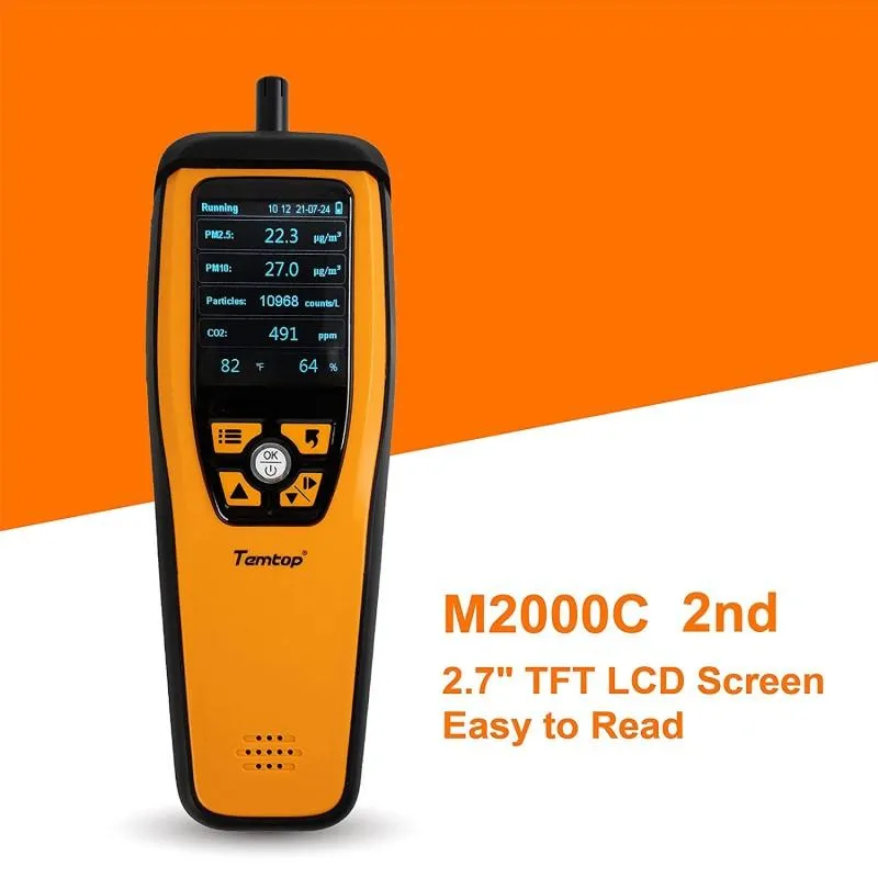 Temtop M2000C 2. CO2 air quality monitor for CO2 PM2.5 PM10 particles, temperature and humidity display, data export