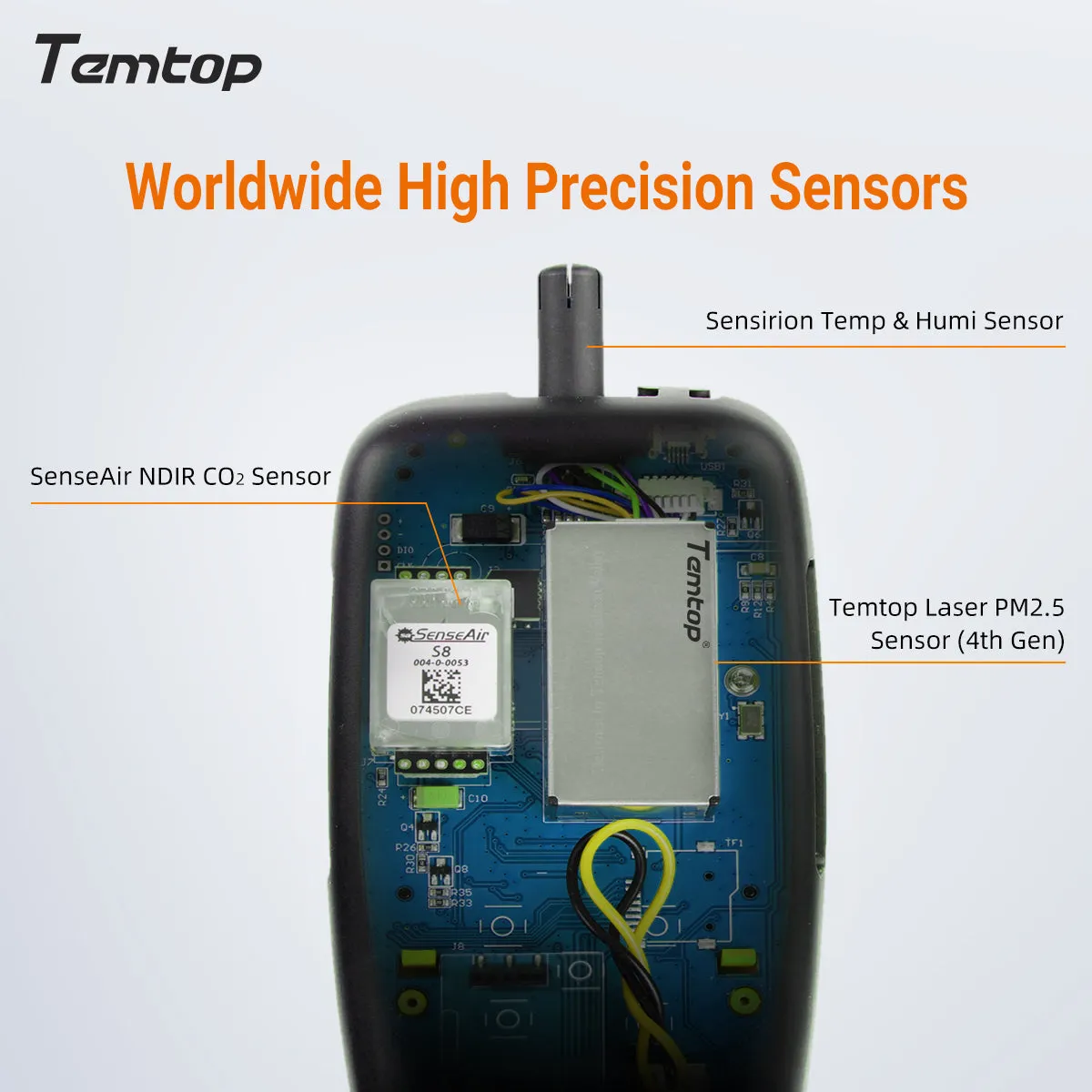 Temtop M2000C 2. CO2 air quality monitor for CO2 PM2.5 PM10 particles, temperature and humidity display, data export