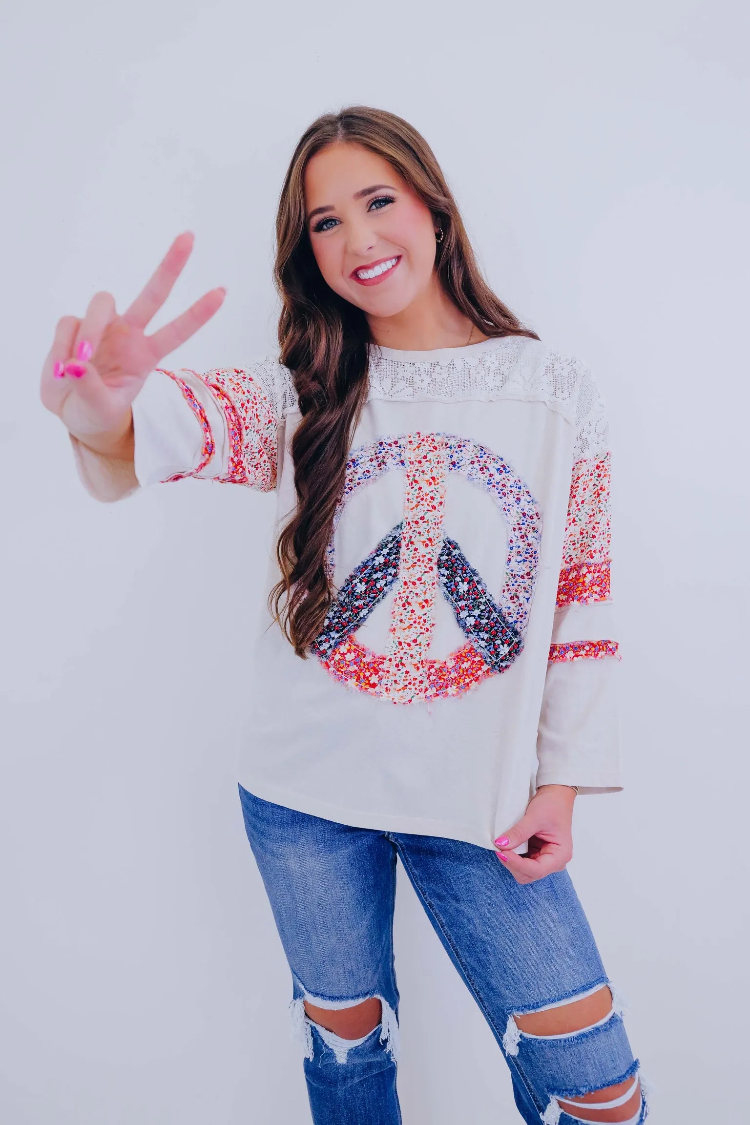 The Power Of Peace Patch Ditsy Print Top