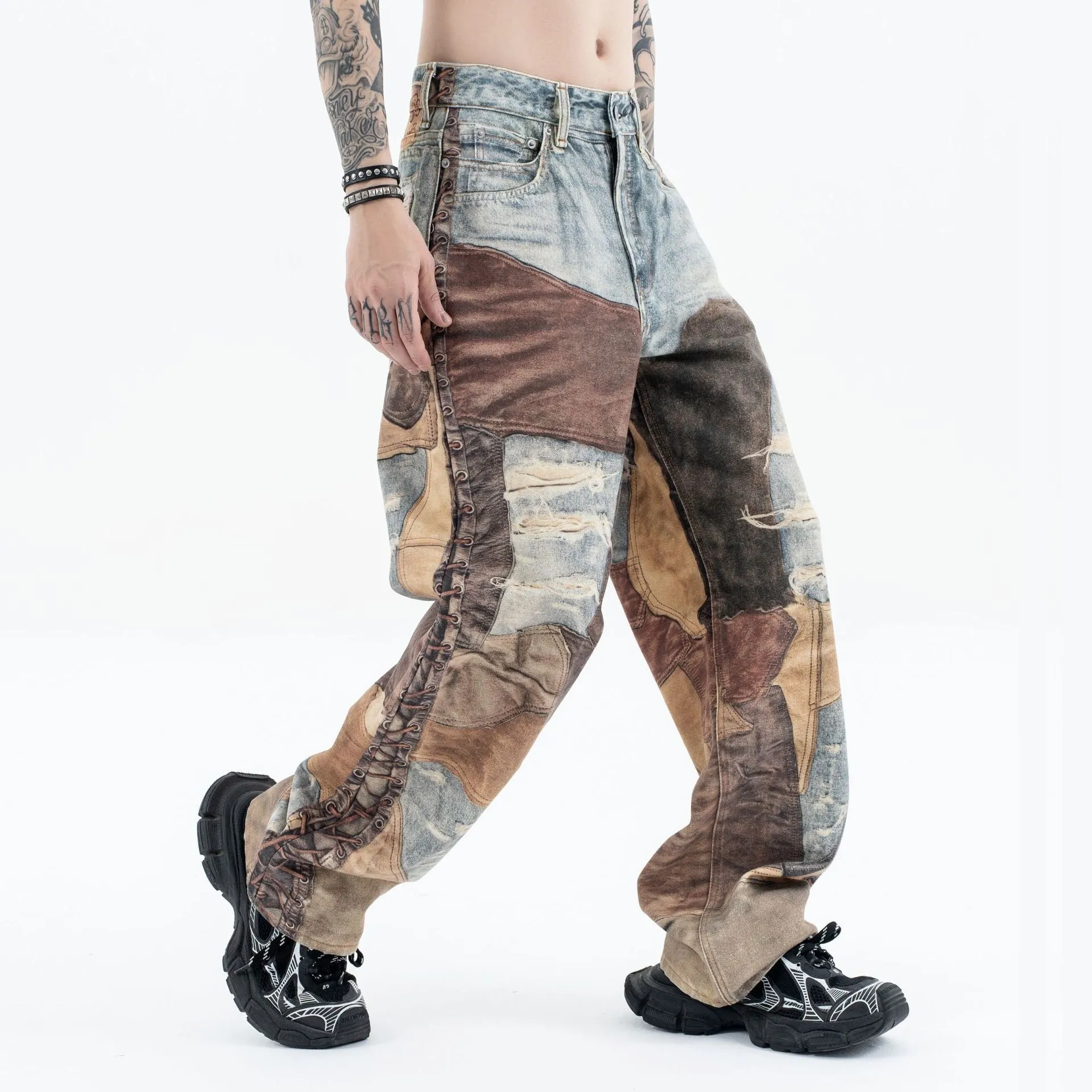 Thesupermade High Street Distressed Washed Printed Jeans